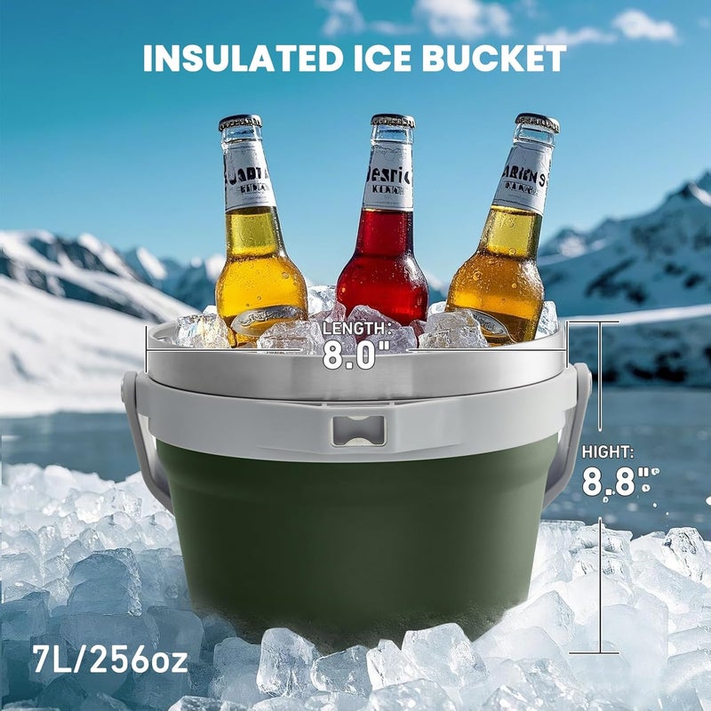 COKTIK 7L Vacuum Insulated Ice Bucket with Lid，Large Capacity Stainless Steel Beverage Bucket for Cocktail, Champagne, Wine, Beer，Large Parties（Army Green） - Image 2